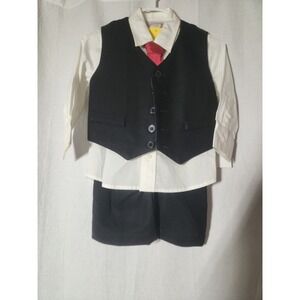 NWT Biscotti 12 Month Boys 4 Piece‎ Black Wool Pants Vest Suit Red Tie Formal